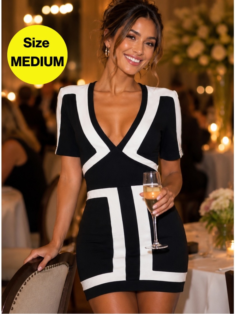 2/for $20 🪩 A’GACI Deep V-Neck Bodycon Mini, Geometric Pattern (Women’s Medium)